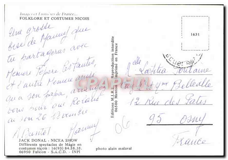 CPM Folklore Et Costumes Nicois Jack Donal Nicea Show Magie  — Verso
