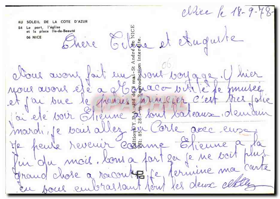 CPM Nice Le Port L'Eglise et la Place Bateaux — Verso