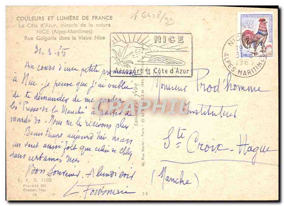 Vista della Rue Guigois a Nizza — Alpi Marittime — Edizione Yvon — Verso