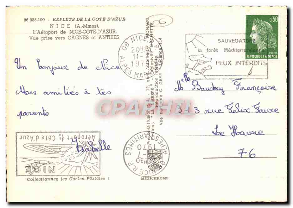 CPM Nice L'Aeroport de Vue Prise Vers Cagnes et Antibes — Verso
