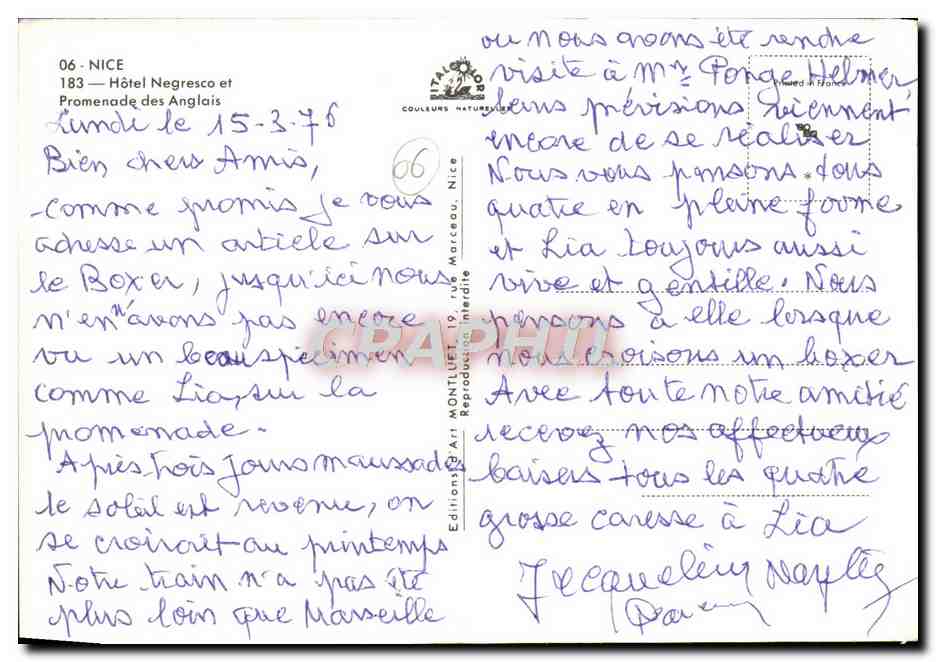CPM Nice Hotel Negresco et Promenade Des Anglais — Verso