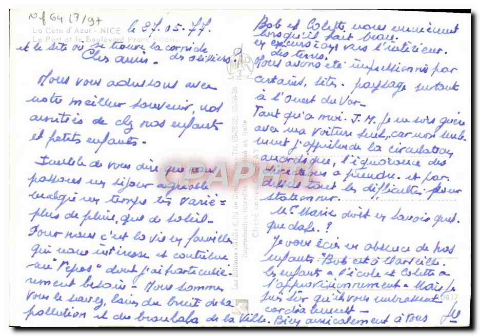 CPM Nice Le port et le boulevard Frank Pilatte  — Verso
