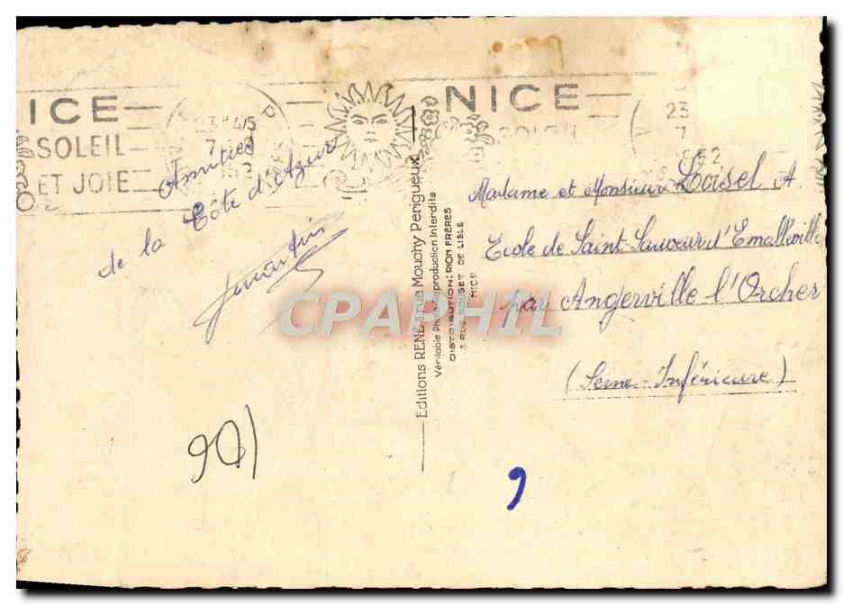 CPM Nice Jardin Albert 1er et le Casino Municlpal — Verso