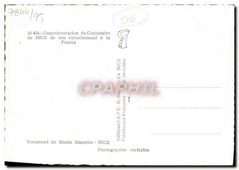 CPM Nice Centenaire 1860 1960 — Verso