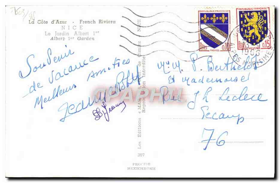 CPM Nice Cote D'Azur French Le Jardin Albert 1er — Rückseite