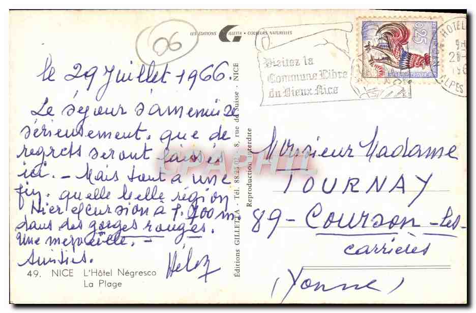 CPM Nice L'Hotel Negresco La Plage — Rückseite