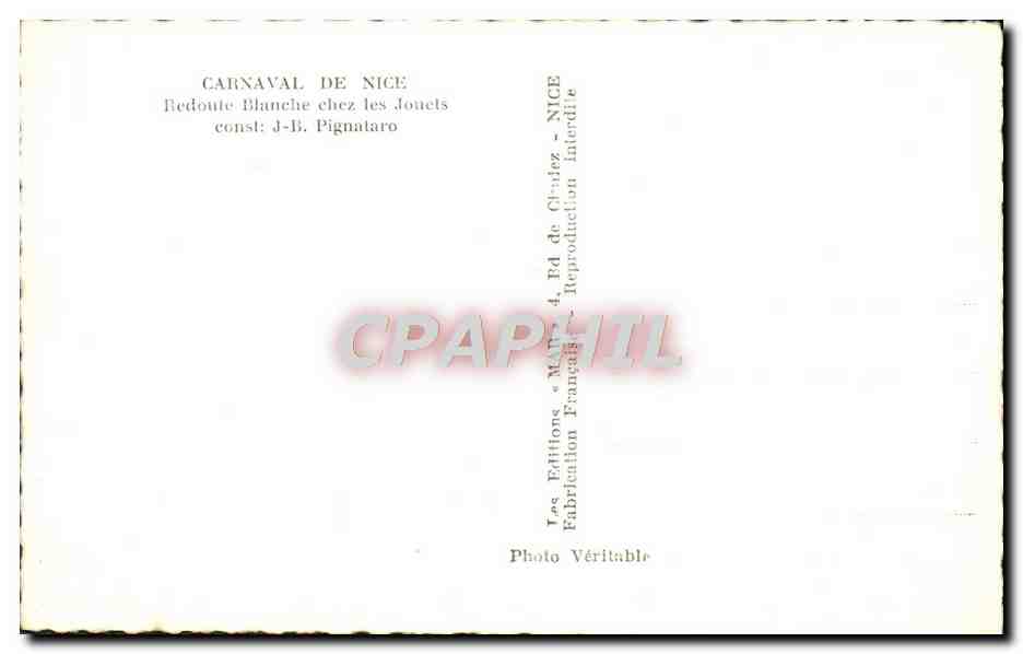 CPA Carnaval De Nice Redoute Blanche chez les jouets Lapin Pignataro — Rückseite