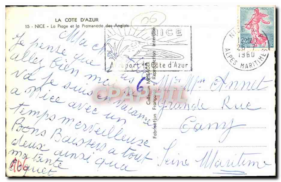 CPA Nice La Plage et la Promenade Des Anglais — Rückseite