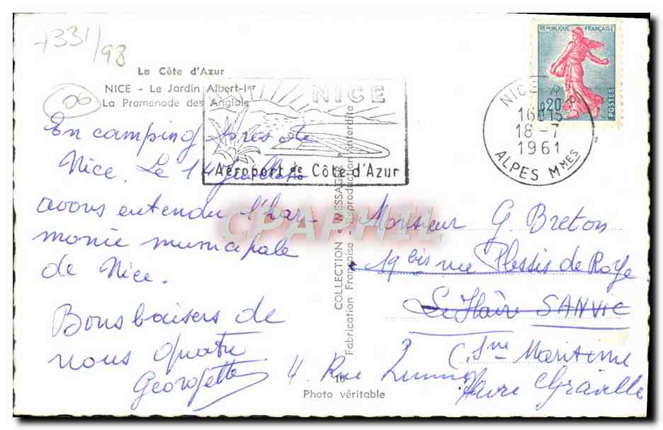 CPA Nice Le Jardin Albert 1er et la promenade des anglais  — Rückseite