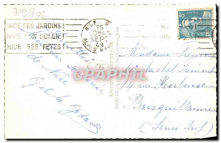 CPA Nice Le Chateau le Mont Boron — Rückseite