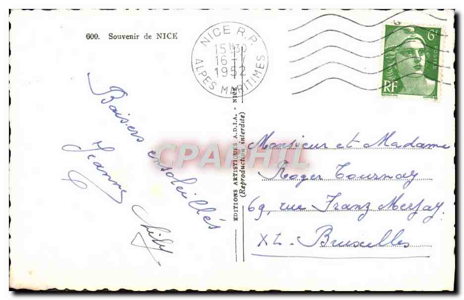 CPA Nice Souvenir  — Verso