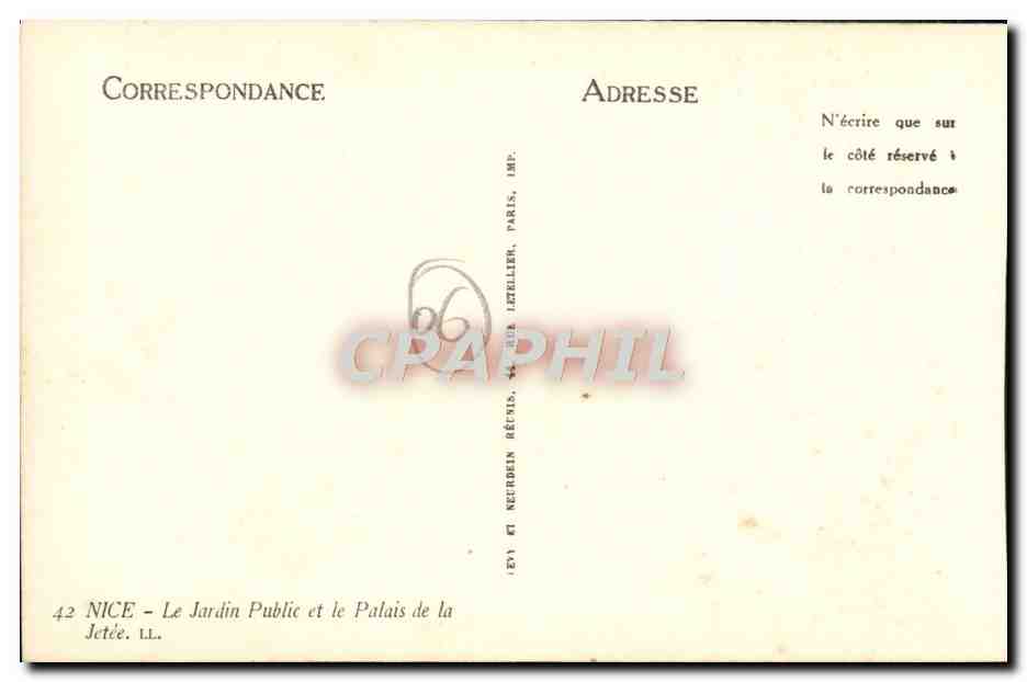 CPA Nice Le Jardin Public et le Palais De la Jetee — Rückseite
