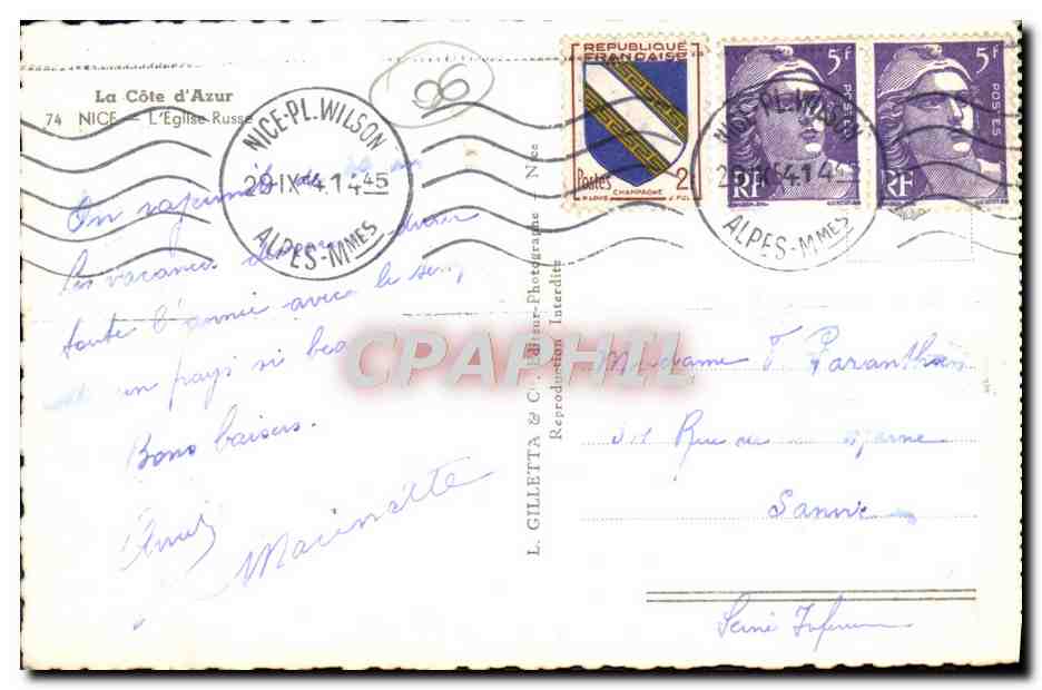 CPA Nice L'Eglise Russe Russie Russia — Rückseite