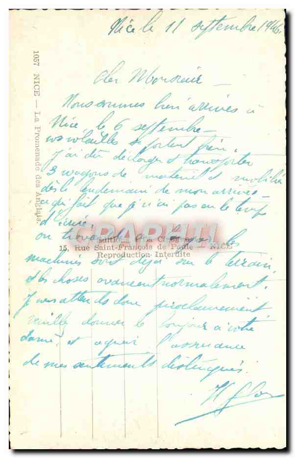 CPA Nice La Promenade des Anglais — Verso