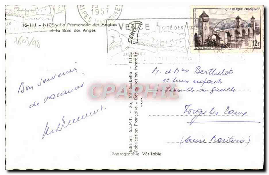 CPM Nice La promenade des Anglais et la baie des Anges — Rückseite