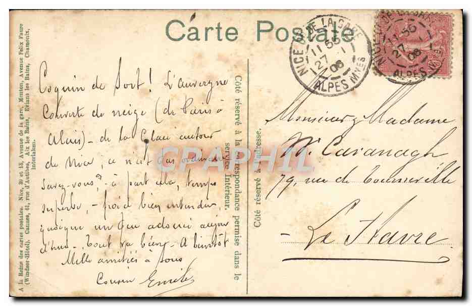 CPA Nice Vue Generale — Rückseite