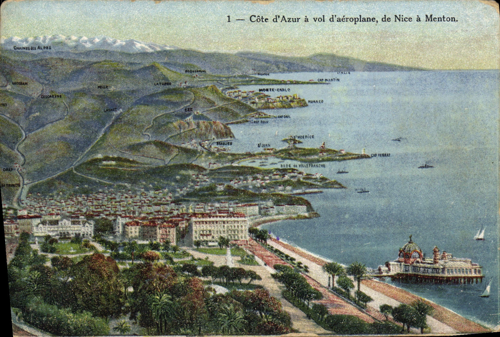 CPA Nice Cote d'azur a vol d'aeroplane de Nice a Menton 