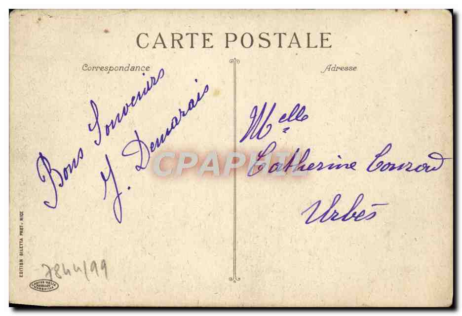 CPA Nice Cote d'azur a vol d'aeroplane de Nice a Menton  — Verso