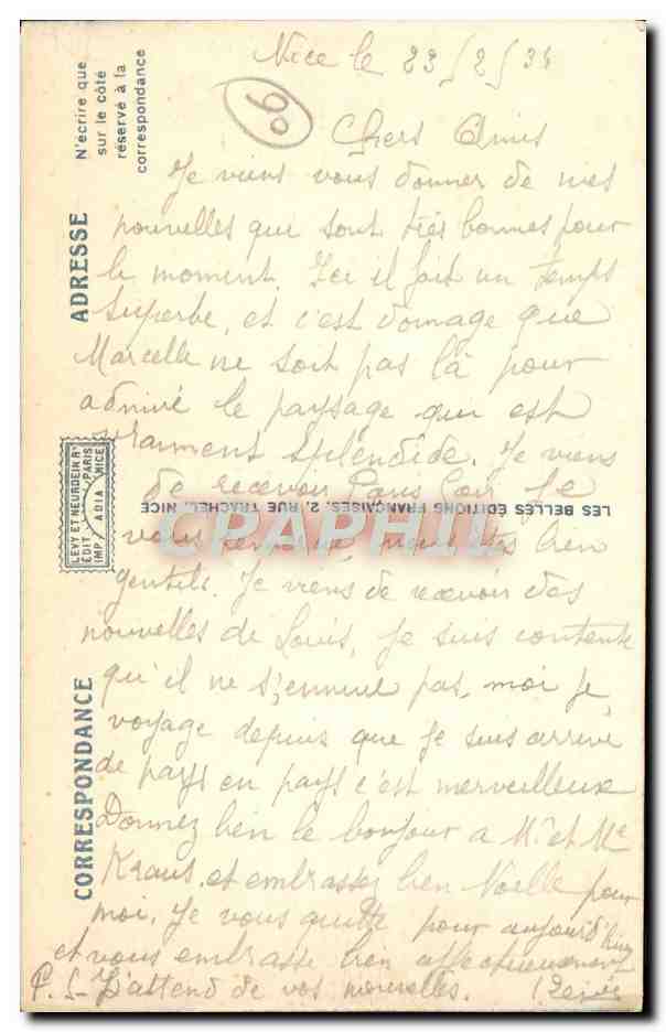 CPA Nice Au Chateau La Tour Bellanda — Verso