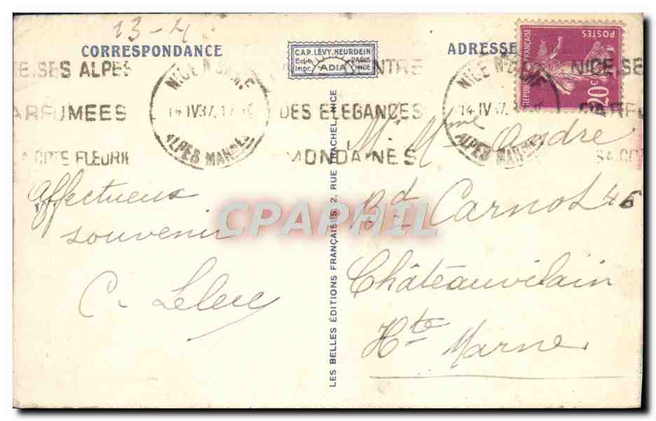 CPA Nice Le Quai du Midi et le Monument aux Morts — Rückseite