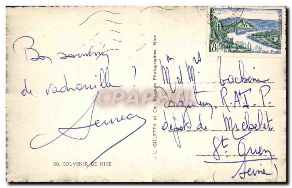 CPA Souvenir de Nice — Verso
