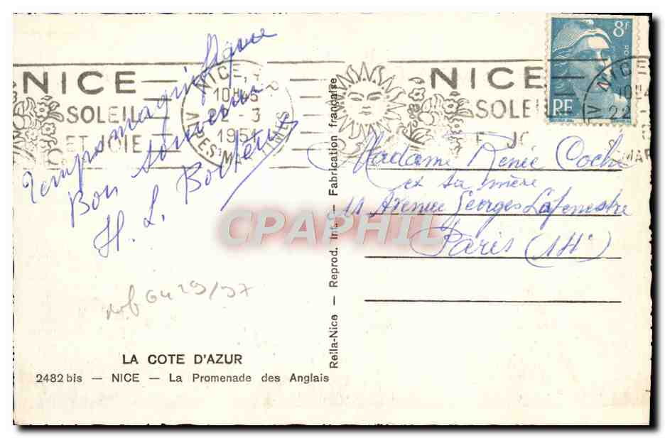 CPA Nice La Promenade des Anglais  — Rückseite