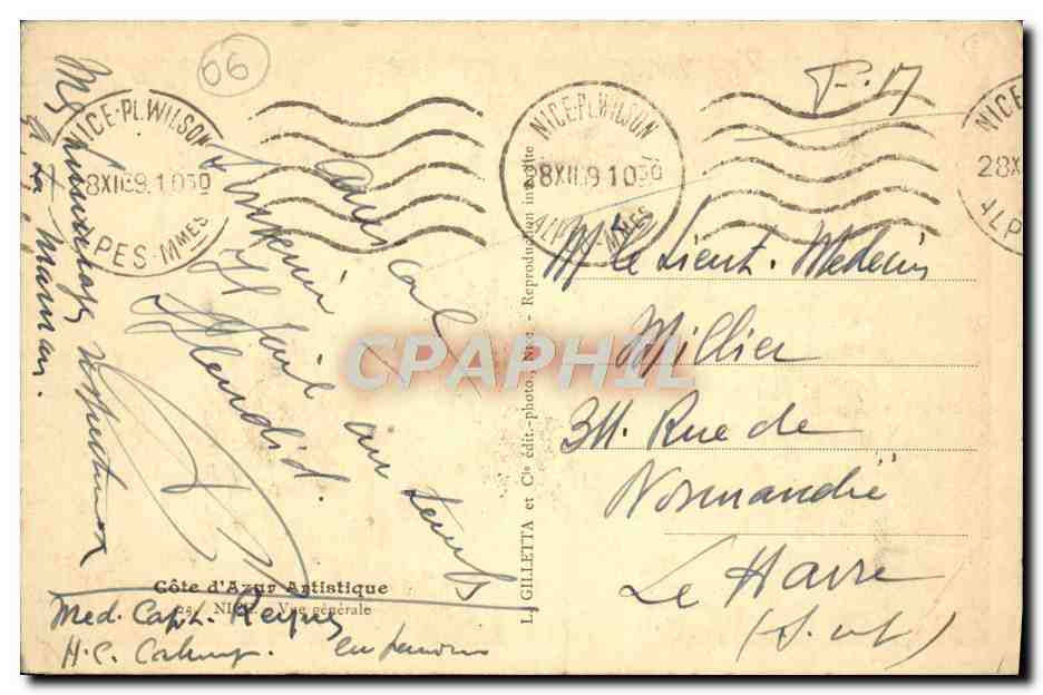 CPA Nice Vue generale  — Verso