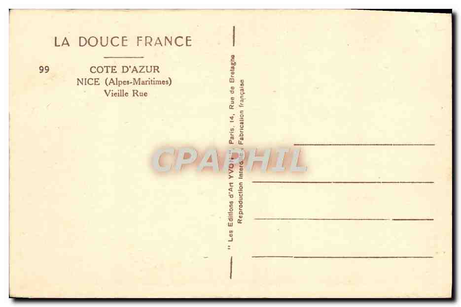 CPA Nice Vieille Rue  — Rückseite
