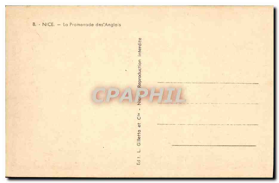 CPA Nice La Promenade des Anglais  — Verso