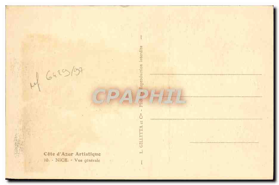 CPA Nice Vue generale  — Verso