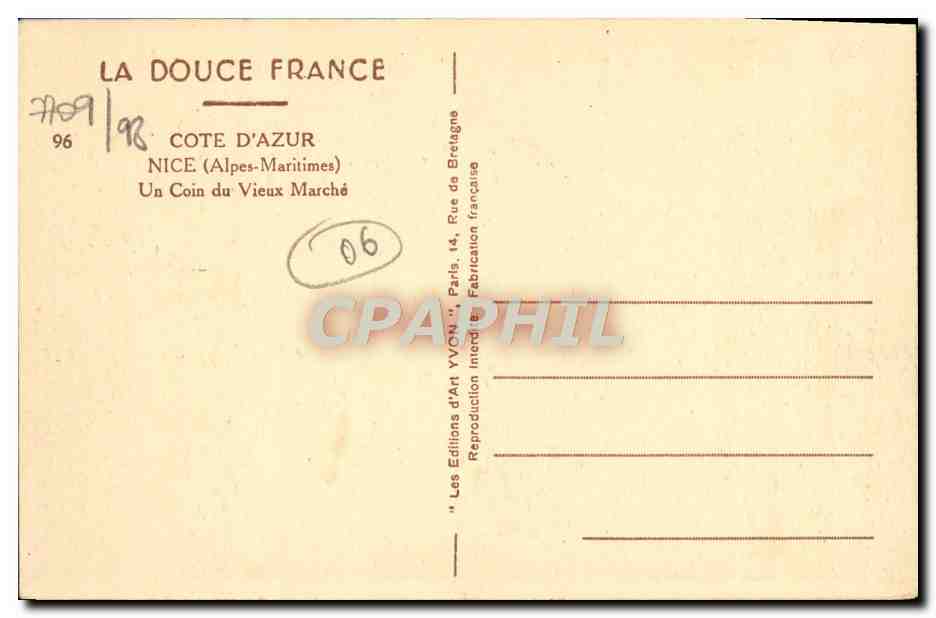 CPA Nice Un Coin du Vieux Marche  — Rückseite