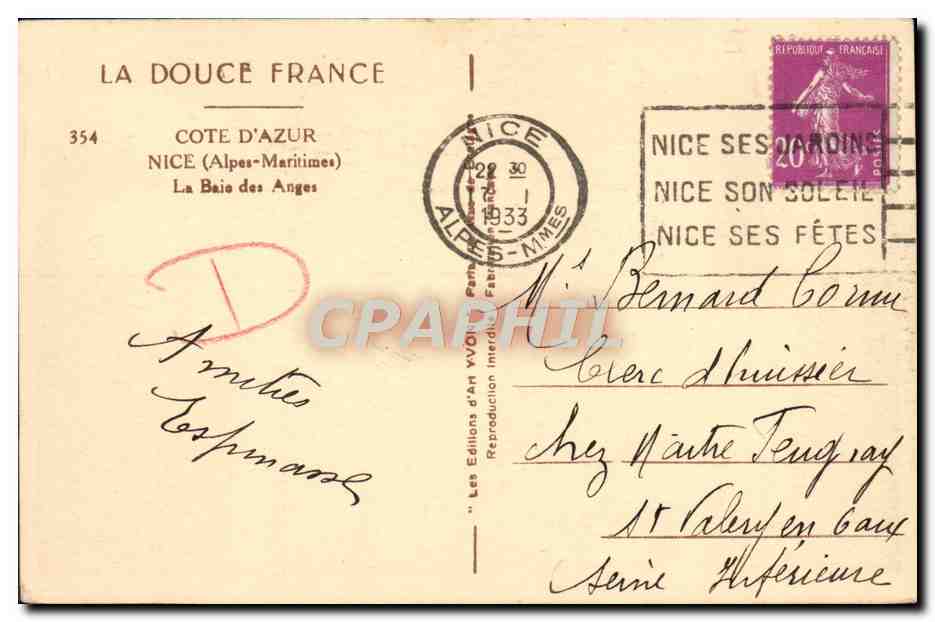 CPA Nice La Baie des Anges  — Verso