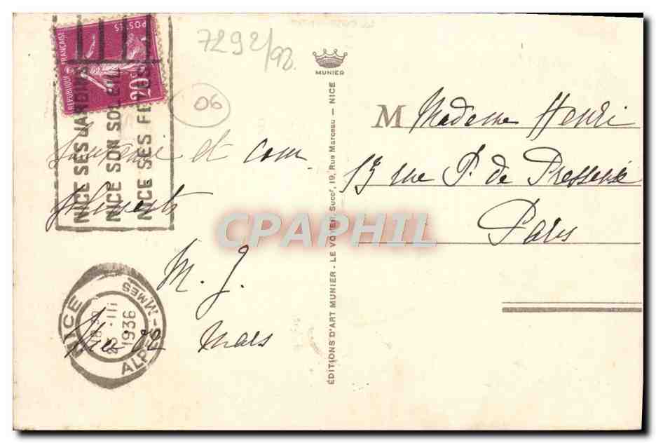CPA Nice Promenade des Anglais et Mont Boron — Rückseite