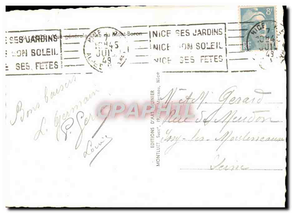 CPA Nice Vue generale prise du Mont Boron  — Verso