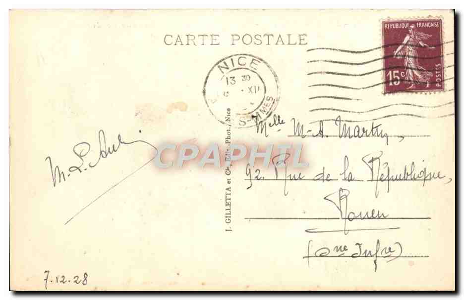 CPA Nice Jardins Albert 1er palais de la jetee et avenued e VErdun Tramway  — Rückseite