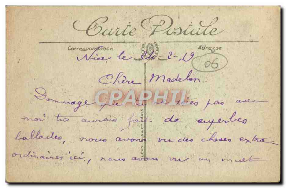 CPA Nice Un Coin du Mont Boron  — Rückseite