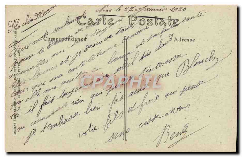 CPA Nice La Pointe du Mont Boron et le Phare  — Verso