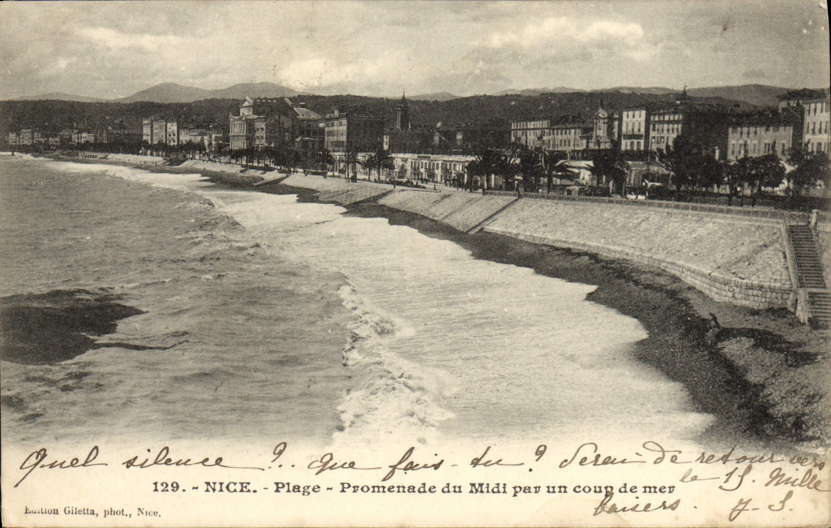 CPA Nice Plage Promenade du Midi par coup de mer 