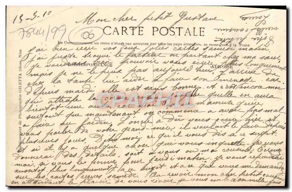 CPA Nice Boulevard Gambetta Tramway — Rückseite