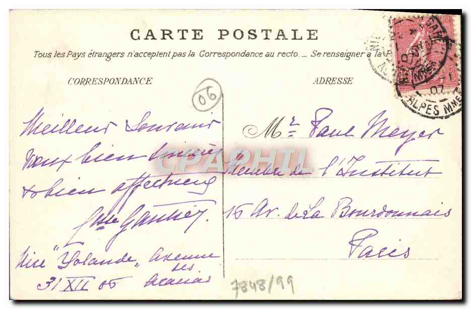 CPA Nice Hotel de la Grande Bretagne — Rückseite