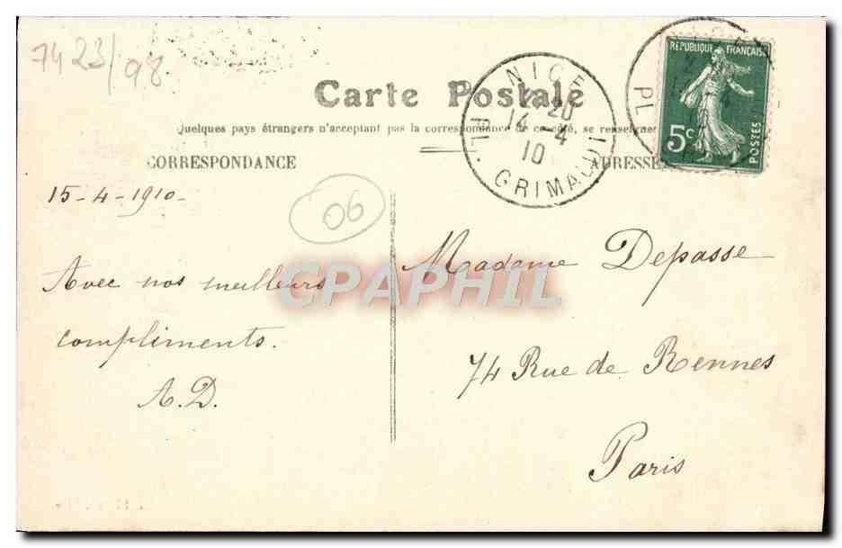 CPA Nice Le Paillon et le Pont Barla — Rückseite