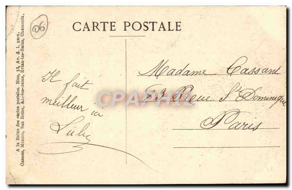CPA Nice Avenue de la Gare Tramway — Rückseite