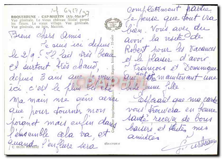 CPM Roquebrune Cap Martin Vue generale Le vieux chateau  — Rückseite