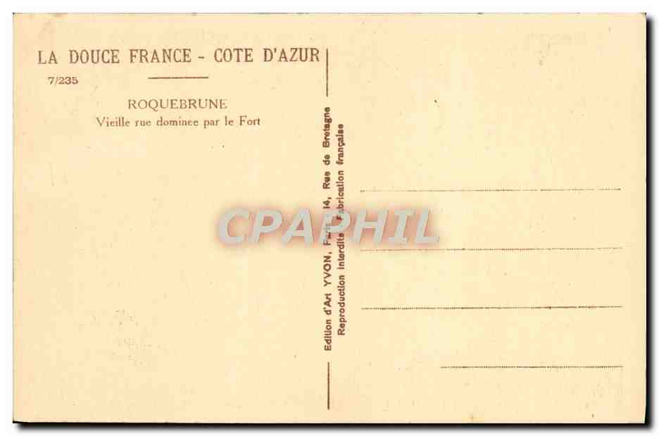 CPA Roquebrune Vieille rue dominee par le Fort  — Rückseite
