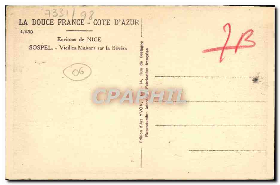CPA Sospel Le Vieux Pont et la Bevera — Rückseite