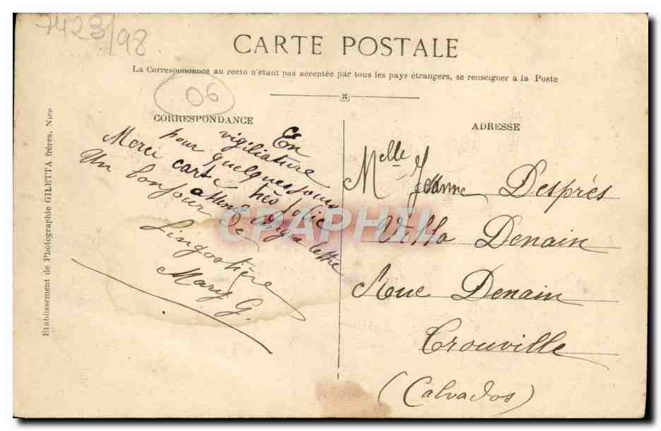 CPA Saint Isidore Pres Nice Ligne Du Sud la France — Rückseite
