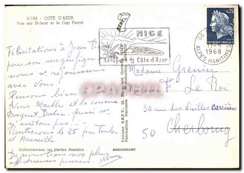 CPM Saint Jean Cap Ferrat Cote D'Azur — Back