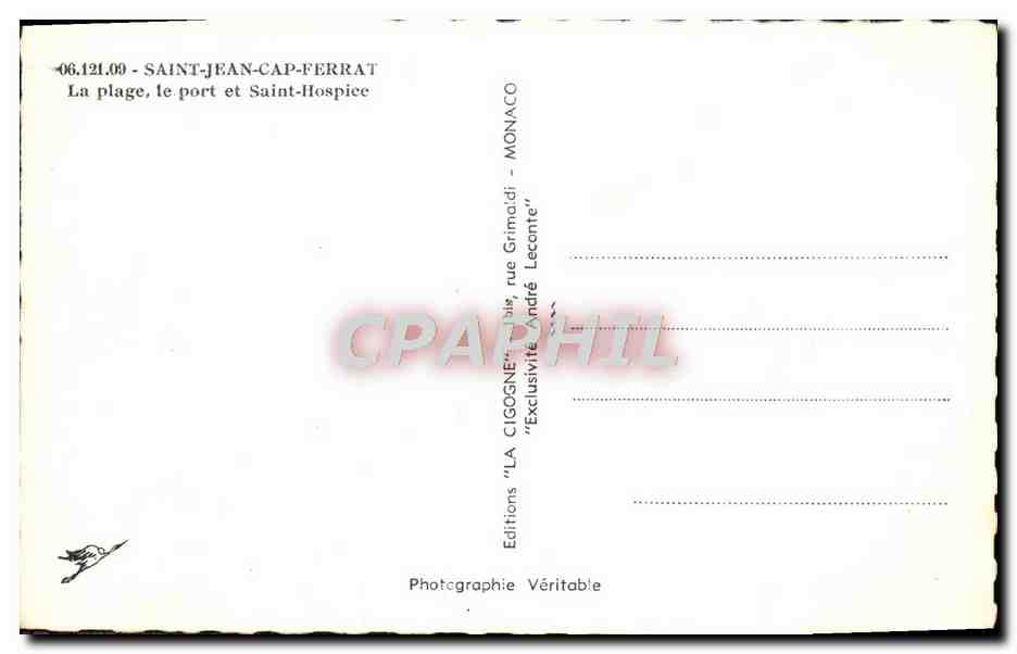 CPM Saint Jean Cap Ferrat la Plage le Port et Saint Hospice — Verso