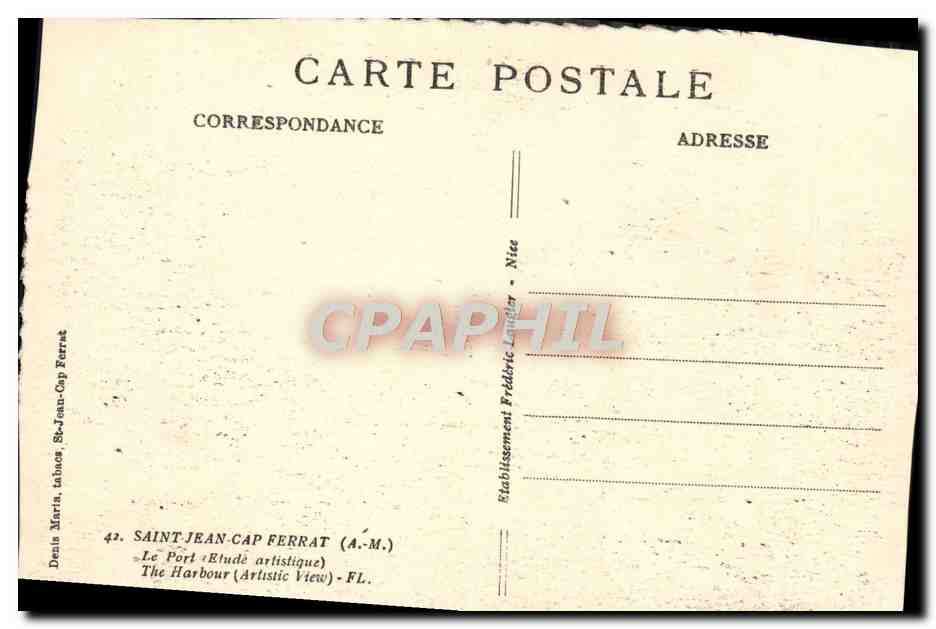 CPA Saint Jean Cap Ferrat Le port  — Back