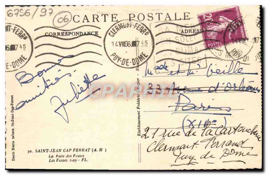 CPA Saint Jean Cap Ferrat la baie des fosses — Back